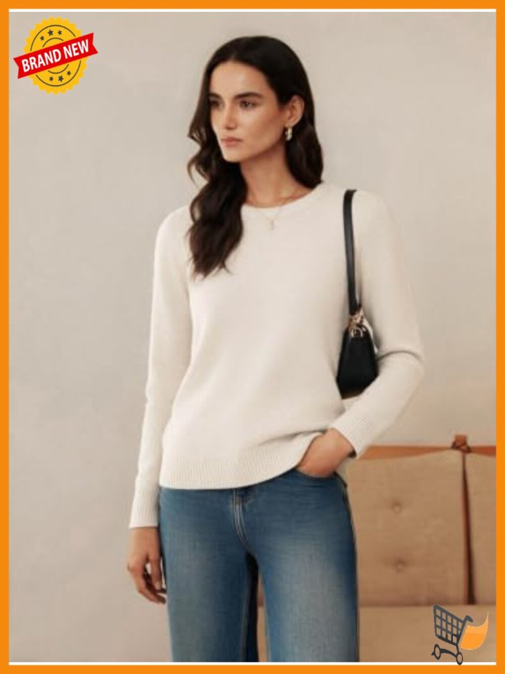 Cashmere Merino Wool Crewneck Pullover Sweater Long Sleeve - Picture 2 of 6